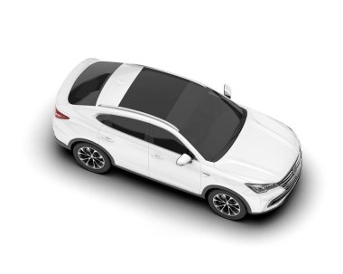 Beyaz SUV beyaz arka planda izole edilmiş. 3d görüntüleme - illüstrasyon