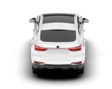 Beyaz SUV beyaz arka planda izole edilmiş. 3d görüntüleme - illüstrasyon