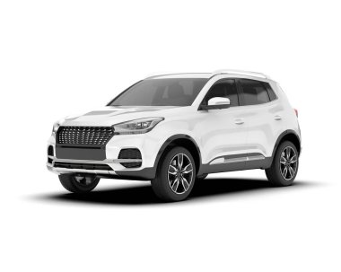 Beyaz SUV beyaz arka planda izole edilmiş. 3d görüntüleme - illüstrasyon