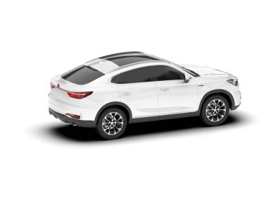 Beyaz SUV beyaz arka planda izole edilmiş. 3d görüntüleme - illüstrasyon