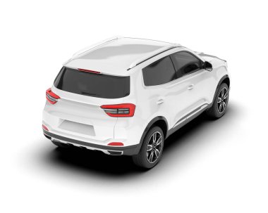 Beyaz SUV beyaz arka planda izole edilmiş. 3d görüntüleme - illüstrasyon