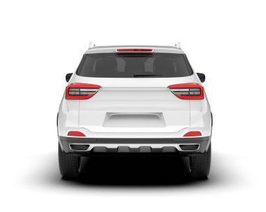 Beyaz SUV beyaz arka planda izole edilmiş. 3d görüntüleme - illüstrasyon