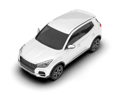 Beyaz SUV beyaz arka planda izole edilmiş. 3d görüntüleme - illüstrasyon