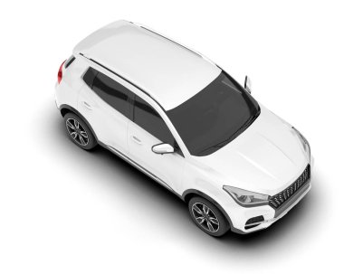 Beyaz SUV beyaz arka planda izole edilmiş. 3d görüntüleme - illüstrasyon