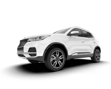 Beyaz SUV beyaz arka planda izole edilmiş. 3d görüntüleme - illüstrasyon
