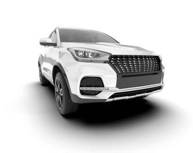 Beyaz SUV beyaz arka planda izole edilmiş. 3d görüntüleme - illüstrasyon