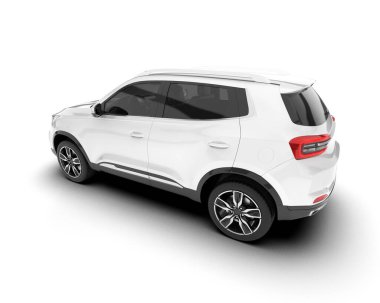 Beyaz SUV beyaz arka planda izole edilmiş. 3d görüntüleme - illüstrasyon