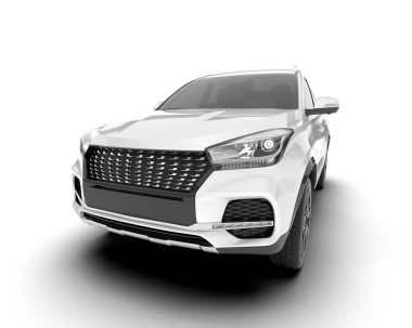 Beyaz SUV beyaz arka planda izole edilmiş. 3d görüntüleme - illüstrasyon