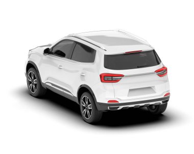 Beyaz SUV beyaz arka planda izole edilmiş. 3d görüntüleme - illüstrasyon