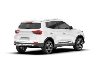 Beyaz SUV beyaz arka planda izole edilmiş. 3d görüntüleme - illüstrasyon