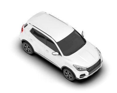 Beyaz SUV beyaz arka planda izole edilmiş. 3d görüntüleme - illüstrasyon