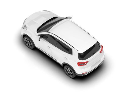 Beyaz SUV beyaz arka planda izole edilmiş. 3d görüntüleme - illüstrasyon