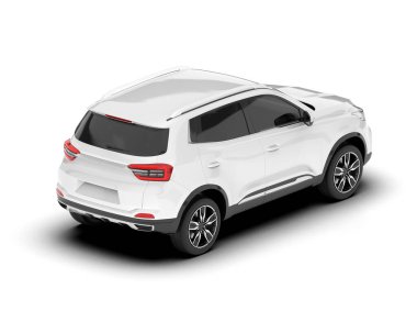 Beyaz SUV beyaz arka planda izole edilmiş. 3d görüntüleme - illüstrasyon