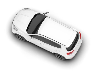 Beyaz SUV beyaz arka planda izole edilmiş. 3d görüntüleme - illüstrasyon