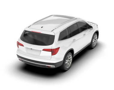 Beyaz SUV beyaz arka planda izole edilmiş. 3d görüntüleme - illüstrasyon