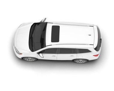 Beyaz SUV beyaz arka planda izole edilmiş. 3d görüntüleme - illüstrasyon