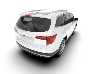 Beyaz SUV beyaz arka planda izole edilmiş. 3d görüntüleme - illüstrasyon