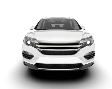 Beyaz SUV beyaz arka planda izole edilmiş. 3d görüntüleme - illüstrasyon