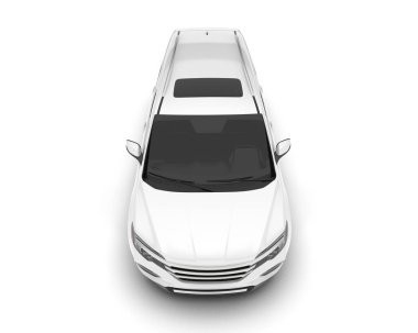 Beyaz SUV beyaz arka planda izole edilmiş. 3d görüntüleme - illüstrasyon