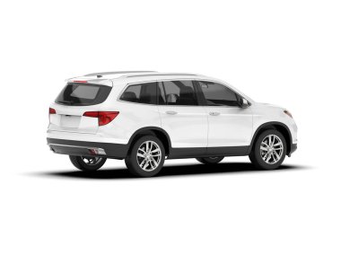 Beyaz SUV beyaz arka planda izole edilmiş. 3d görüntüleme - illüstrasyon