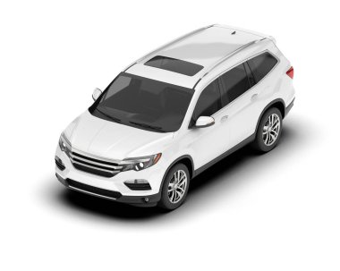 Beyaz SUV beyaz arka planda izole edilmiş. 3d görüntüleme - illüstrasyon