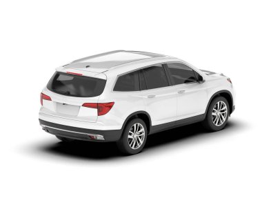 Beyaz SUV beyaz arka planda izole edilmiş. 3d görüntüleme - illüstrasyon