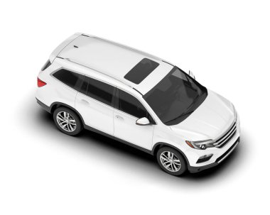 Beyaz SUV beyaz arka planda izole edilmiş. 3d görüntüleme - illüstrasyon