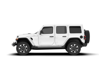 Beyaz SUV beyaz arka planda izole edilmiş. 3d görüntüleme - illüstrasyon