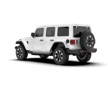 Beyaz SUV beyaz arka planda izole edilmiş. 3d görüntüleme - illüstrasyon