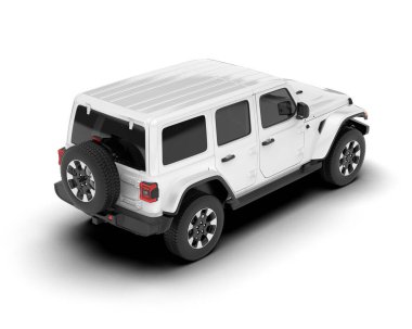 Beyaz SUV beyaz arka planda izole edilmiş. 3d görüntüleme - illüstrasyon