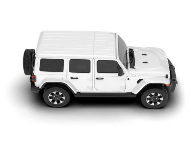 Beyaz SUV beyaz arka planda izole edilmiş. 3d görüntüleme - illüstrasyon
