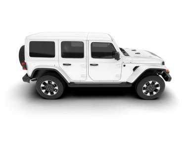 Beyaz SUV beyaz arka planda izole edilmiş. 3d görüntüleme - illüstrasyon