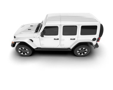 Beyaz SUV beyaz arka planda izole edilmiş. 3d görüntüleme - illüstrasyon