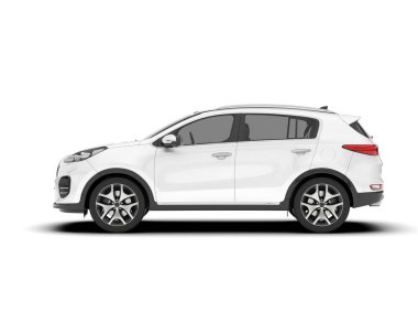 Beyaz SUV beyaz arka planda izole edilmiş. 3d görüntüleme - illüstrasyon