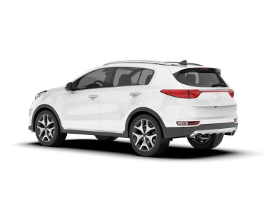 Beyaz SUV beyaz arka planda izole edilmiş. 3d görüntüleme - illüstrasyon