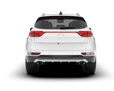 Beyaz SUV beyaz arka planda izole edilmiş. 3d görüntüleme - illüstrasyon