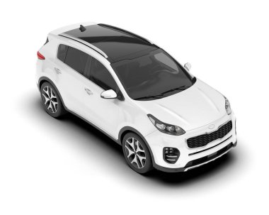 Beyaz SUV beyaz arka planda izole edilmiş. 3d görüntüleme - illüstrasyon