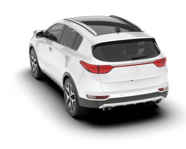 Beyaz SUV beyaz arka planda izole edilmiş. 3d görüntüleme - illüstrasyon
