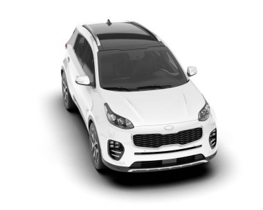 Beyaz SUV beyaz arka planda izole edilmiş. 3d görüntüleme - illüstrasyon
