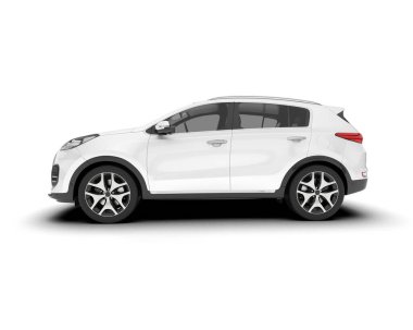 Beyaz SUV beyaz arka planda izole edilmiş. 3d görüntüleme - illüstrasyon