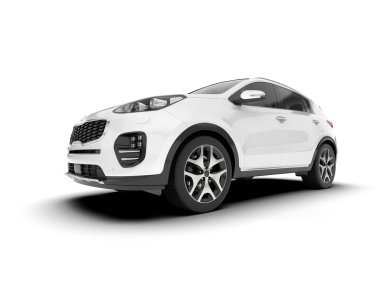 Beyaz SUV beyaz arka planda izole edilmiş. 3d görüntüleme - illüstrasyon
