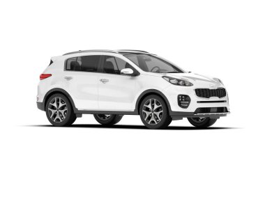 Beyaz SUV beyaz arka planda izole edilmiş. 3d görüntüleme - illüstrasyon