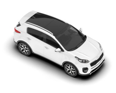 Beyaz SUV beyaz arka planda izole edilmiş. 3d görüntüleme - illüstrasyon