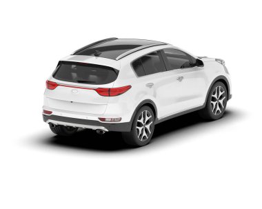 Beyaz SUV beyaz arka planda izole edilmiş. 3d görüntüleme - illüstrasyon