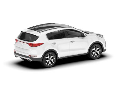 Beyaz SUV beyaz arka planda izole edilmiş. 3d görüntüleme - illüstrasyon