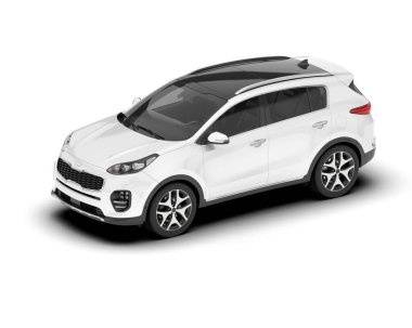 Beyaz SUV beyaz arka planda izole edilmiş. 3d görüntüleme - illüstrasyon