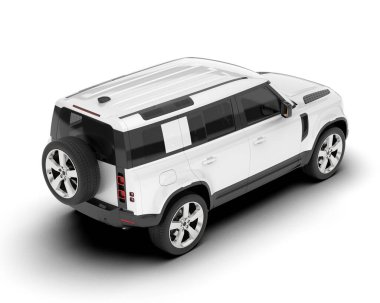 Beyaz SUV beyaz arka planda izole edilmiş. 3d görüntüleme - illüstrasyon