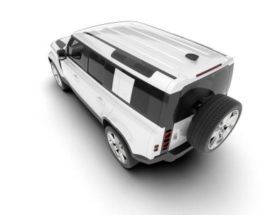 Beyaz SUV beyaz arka planda izole edilmiş. 3d görüntüleme - illüstrasyon