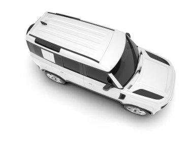 Beyaz SUV beyaz arka planda izole edilmiş. 3d görüntüleme - illüstrasyon