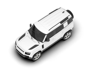 Beyaz SUV beyaz arka planda izole edilmiş. 3d görüntüleme - illüstrasyon